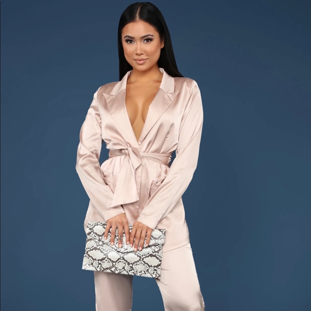 FASHION NOVA “All The Power Satin Suit Set - Nude”